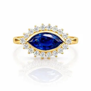 Evil Eye Ring Yellow Gold Marquis Cut Evil Eye Ring Women Unique Emerald East West Marquis Ring #7351