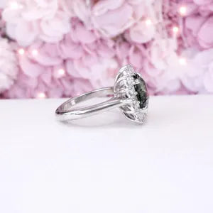 3.95 CTW Cushion Cut Olive green Sapphire Engagement Ring With Lab Grown Diamond Halo 14K Solid Gold with a Euro Shank #8852