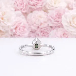 1.50 Ctw Pear Shape Bezel Olive Green Sapphire Engagement Ring in 14k Solid Gold , Modern Birthstone Ring , Dainty Pear Shape Ring #8858