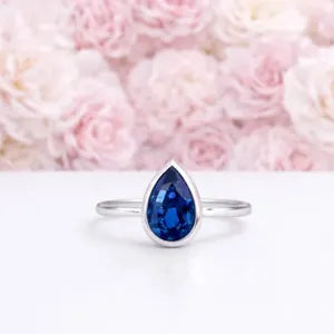1.50 Ctw Pear Shape Bezel Olive Green Sapphire Engagement Ring in 14k Solid Gold , Modern Birthstone Ring , Dainty Pear Shape Ring #8858