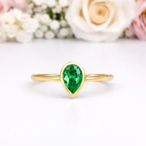 1.50 Ctw Pear Shape Bezel Olive Green Sapphire Engagement Ring in 14k Solid Gold , Modern Birthstone Ring , Dainty Pear Shape Ring #8858