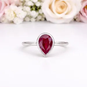 1.50 Ctw Pear Shape Bezel Olive Green Sapphire Engagement Ring in 14k Solid Gold , Modern Birthstone Ring , Dainty Pear Shape Ring #8858