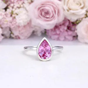 1.50 Ctw Pear Shape Bezel Olive Green Sapphire Engagement Ring in 14k Solid Gold , Modern Birthstone Ring , Dainty Pear Shape Ring #8858