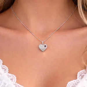 Lab Grown Diamond Heart Pendant With Ruby or Pink Sapphire 14K Solid Gold , Birthstone Heart Pendant , Puffy Heart Necklace #8861