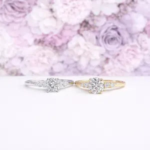 0.25CT Center Lab Grown Diamond Engagement Ring 14K Solid Gold, Five Stone Lab Created Diamond Wedding Ring Simple Diamond Bridal Ring #8849