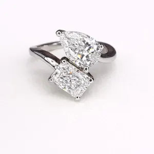 Toi et Moi Pear Radiant Cut and Pear Shape Lab Diamond Ring, 2.00 CTW 14k Gold Engagement Promise #8868