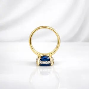 Oval Emerald East West Solitaire Ring 14K Solid Gold with Halo, May Birthstone Jewelry, Emerald Engagement Ring, Oval Emerald Ring #8869