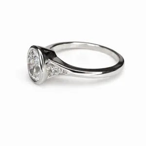 1 CTW Bezel Set Oval Lab Grown Diamond Engagement Ring 14K Solid Gold , Bezel Set Solitaire Lab Diamond Wedding Anniversary Ring #8872