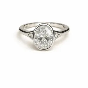 1 CTW Bezel Set Oval Lab Grown Diamond Engagement Ring 14K Solid Gold , Bezel Set Solitaire Lab Diamond Wedding Anniversary Ring #8872