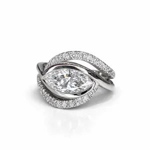 1 Carat East West Marquise Lab grown Diamond Ring 14K Solid Gold, Diamond Wrap Ring, Unique Engagement Ring, Statement Cocktail Ring #8879