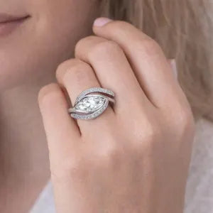 1 Carat East West Marquise Lab grown Diamond Ring 14K Solid Gold, Diamond Wrap Ring, Unique Engagement Ring, Statement Cocktail Ring #8879