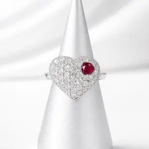 Lab Grown Diamond Heart Ring with Birthstone, Gemstone Accent Heart Ring, Diamond Heart Promise Ring, Romantic Gift for Her #8882