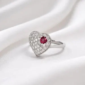 Lab Grown Diamond Heart Ring with Birthstone, Gemstone Accent Heart Ring, Diamond Heart Promise Ring, Romantic Gift for Her #8882