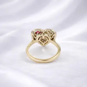 Lab Grown Diamond Heart Ring with Birthstone, Gemstone Accent Heart Ring, Diamond Heart Promise Ring, Romantic Gift for Her #8882