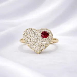 Lab Grown Diamond Heart Ring with Birthstone, Gemstone Accent Heart Ring, Diamond Heart Promise Ring, Romantic Gift for Her #8882