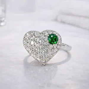 Lab Grown Diamond Heart Ring with Birthstone, Gemstone Accent Heart Ring, Diamond Heart Promise Ring, Romantic Gift for Her #8882