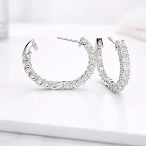 Lab Grown Diamond Hoop Earrings, White Gold Diamond Hoops, Minimalist Bridal Earrings, Everyday Diamond Hoops, Anniversary Gift for Her #8883