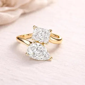 Toi et Moi Pear Radiant Cut and Pear Shape Lab Diamond Ring, 2.00 CTW 14k Gold Engagement Promise #8868