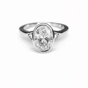 1 CTW Bezel Set Oval Lab Grown Diamond Engagement Ring 14K Solid Gold , Bezel Set Solitaire Lab Diamond Wedding Anniversary Ring #8872