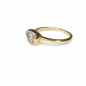 1.00 CTW Bezel Set Pear Shape Lab Grown Diamond 14K Solid Gold, East West Lab Diamond Pear Solitaire, #8874