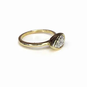 1.00 CTW Bezel Set Pear Shape Lab Grown Diamond 14K Solid Gold, East West Lab Diamond Pear Solitaire, #8874