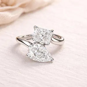 Toi et Moi Pear Radiant Cut and Pear Shape Lab Diamond Ring, 2.00 CTW 14k Gold Engagement Promise #8868