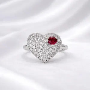 Lab Grown Diamond Heart Ring with Birthstone, Gemstone Accent Heart Ring, Diamond Heart Promise Ring, Romantic Gift for Her #8882