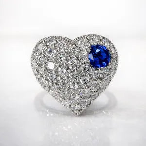 Lab Grown Diamond Heart Ring with Birthstone, Gemstone Accent Heart Ring, Diamond Heart Promise Ring, Romantic Gift for Her #8882