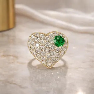 Lab Grown Diamond Heart Ring with Birthstone, Gemstone Accent Heart Ring, Diamond Heart Promise Ring, Romantic Gift for Her #8882
