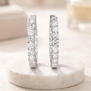Lab Grown Diamond Hoop Earrings, White Gold Diamond Hoops, Minimalist Bridal Earrings, Everyday Diamond Hoops, Anniversary Gift for Her #8883