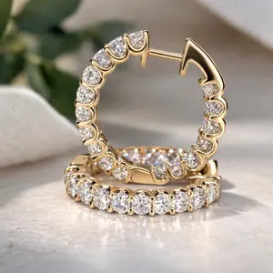 Lab Grown Diamond Hoop Earrings, White Gold Diamond Hoops, Minimalist Bridal Earrings, Everyday Diamond Hoops, Anniversary Gift for Her #8883