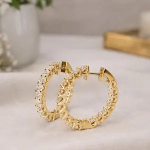 Lab Grown Diamond Hoop Earrings, White Gold Diamond Hoops, Minimalist Bridal Earrings, Everyday Diamond Hoops, Anniversary Gift for Her #8883