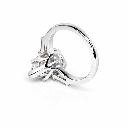 Moissanite Pear Shape Engagement Ring, Pear Solitaire Engagement Ring With Baguettes, 14k White Gold, Three Stone Ring,  #4845 #6882