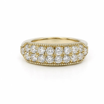 His and Hers wedding band 14k solid gold, two row moissanite wedding band, Unique couples wedding bands, diamond ring half eternity #7928