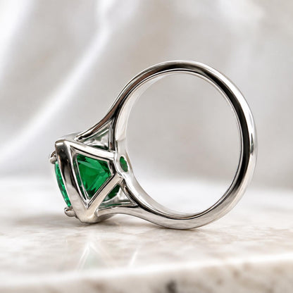 Cushion Cut Emerald And Genuine Diamond Halo Engagement Ring, 14k Gold Emerald And Moissanite Wedding Ring, Ladies May Birthstone Ring  5459