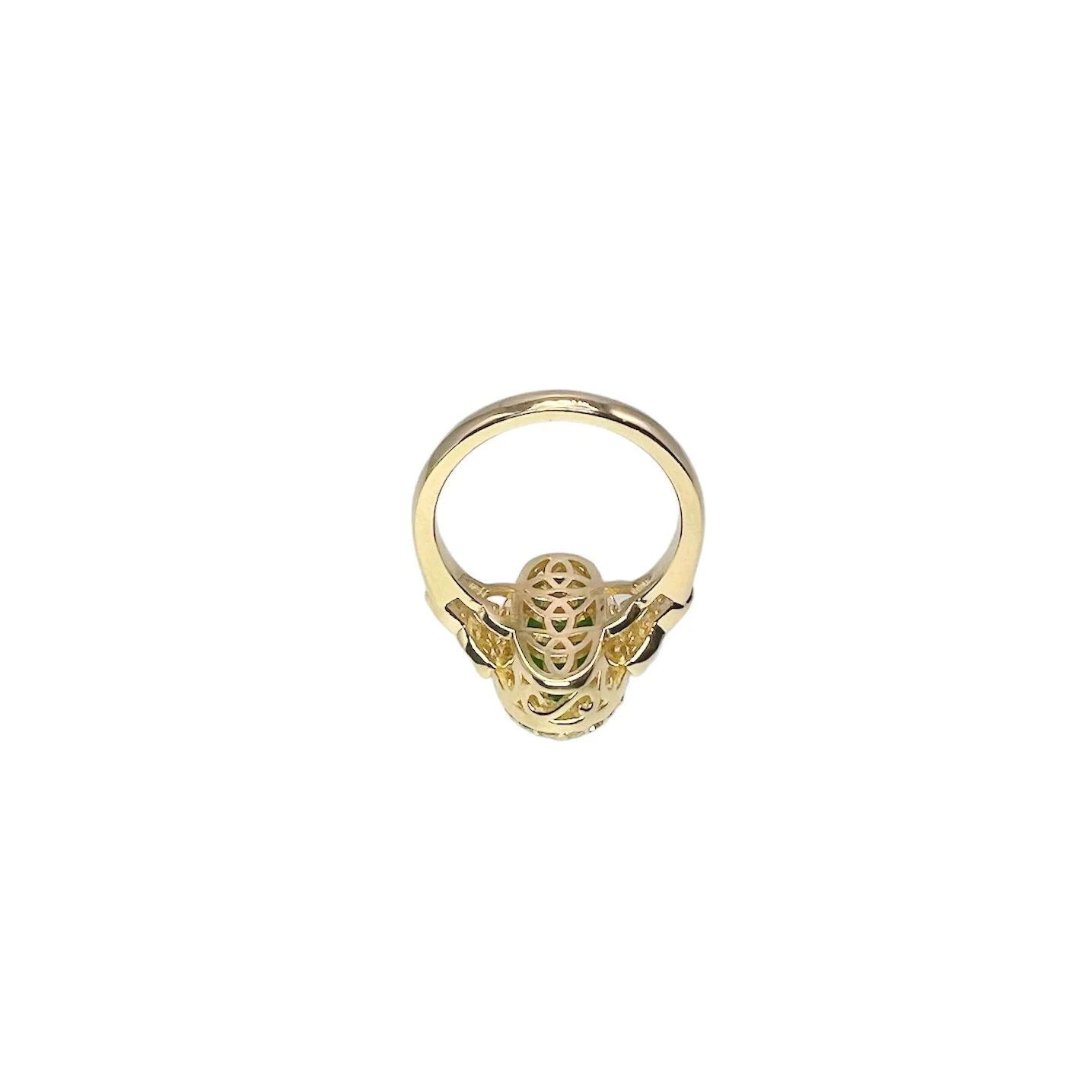 Jade Ring Elongated Oval with Diamond Halo in 14K Solid Yellow Gold , Unique Cabochon Oval Cut Jade Engagement Ring  Celtic Gold Jade Ring 8337