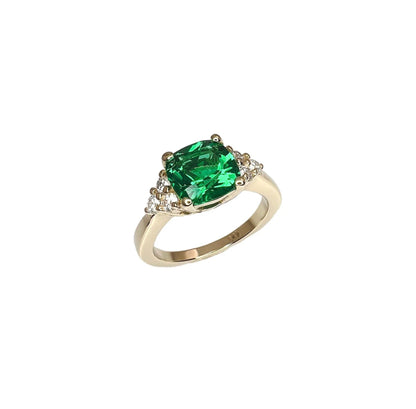 Cushion cut emerald engagement ring 14k solid gold Unique vintage emerald wedding ring May birthstone Jewelry Anniversary promise ring #5966