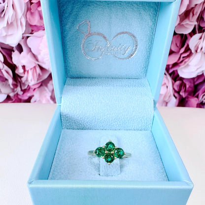 Emerald Ring 14k Yellow Gold, Round Cut Emerald Engagement Ring, Dainty Emerald Gold Ring, May Birthstone Ring,  Cluster Emerald Ring  #6787
