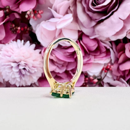 Emerald Ring 14k Yellow Gold, Round Cut Emerald Engagement Ring, Dainty Emerald Gold Ring, May Birthstone Ring,  Cluster Emerald Ring  #6787