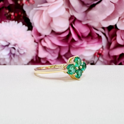 Emerald Ring 14k Yellow Gold, Round Cut Emerald Engagement Ring, Dainty Emerald Gold Ring, May Birthstone Ring,  Cluster Emerald Ring  #6787