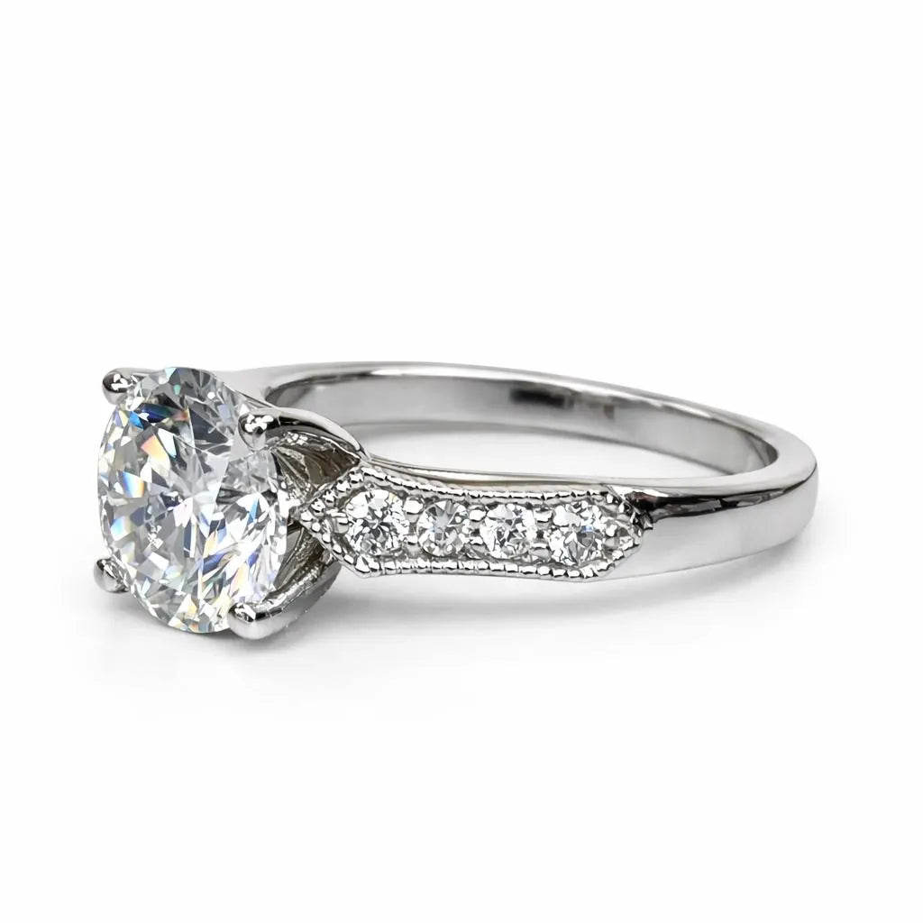 Moissanite Engagement Ring / Round Engagement Ring / Moissanite Wedding Ring / Unique Proposal Ring / 14k white gold / #6460  #6461