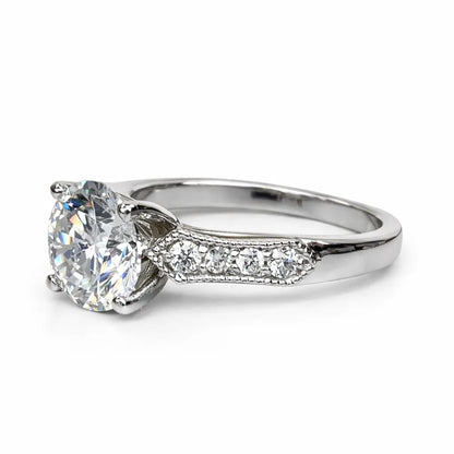 Moissanite Engagement Ring / Round Engagement Ring / Moissanite Wedding Ring / Unique Proposal Ring / 14k white gold / #6460  #6461