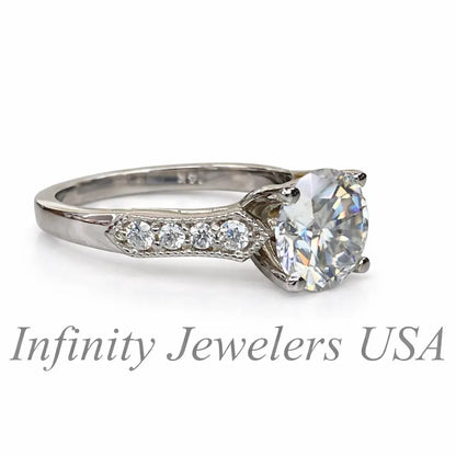 Moissanite Engagement Ring / Round Engagement Ring / Moissanite Wedding Ring / Unique Proposal Ring / 14k white gold / #6460  #6461