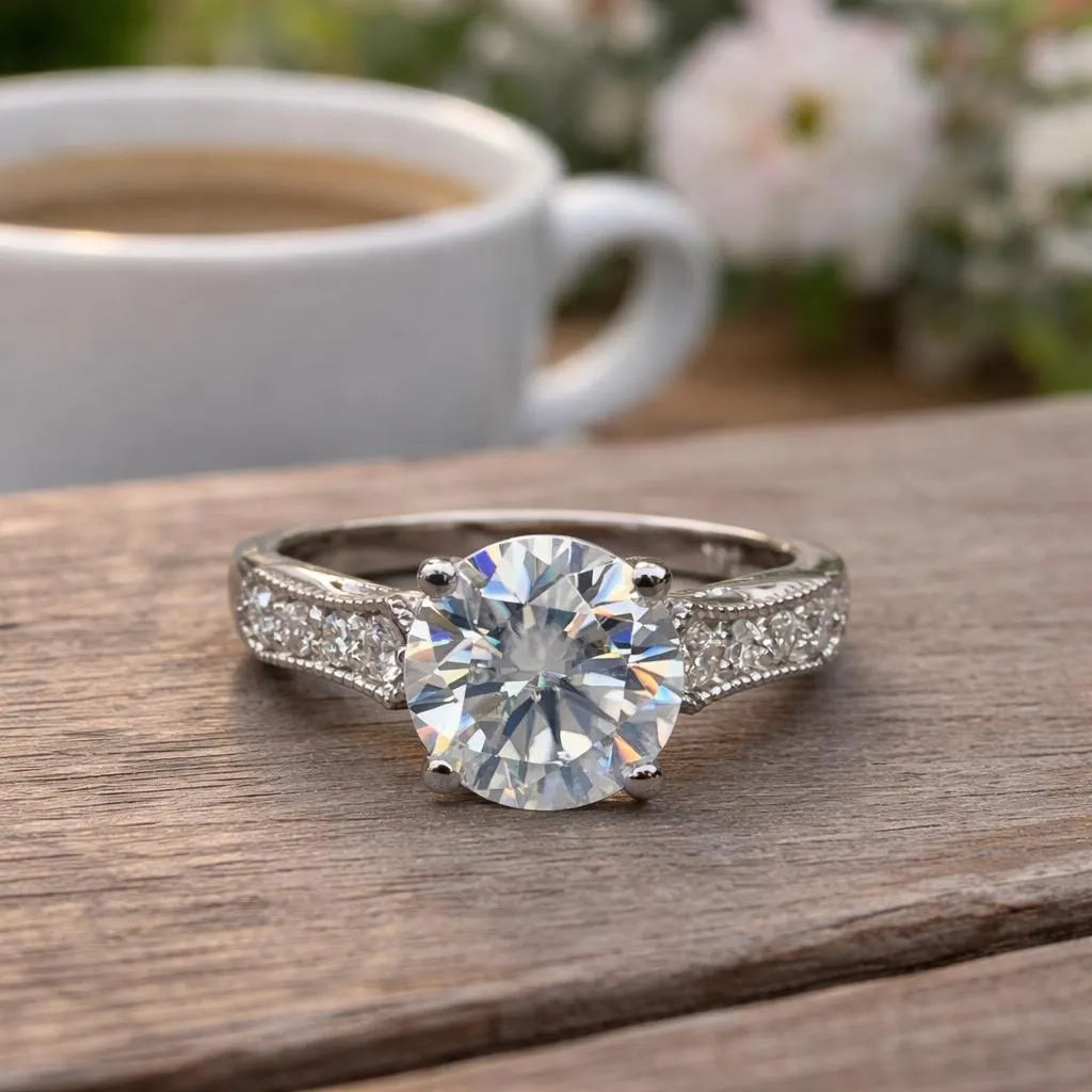 Moissanite Engagement Ring / Round Engagement Ring / Moissanite Wedding Ring / Unique Proposal Ring / 14k white gold / #6460  #6461