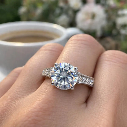 Moissanite Engagement Ring / Round Engagement Ring / Moissanite Wedding Ring / Unique Proposal Ring / 14k white gold / #6460  #6461