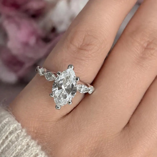 2 CT Marquise Lab Grown Diamond Engagement Ring 14K Solid Gold Bridal Ring #8920