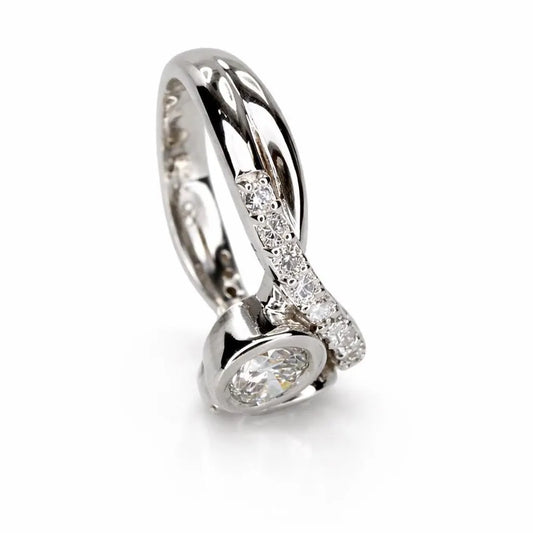 Three Stone Diamond Ring, Bezel Set Lab Grown Diamond Ring,  Modern Diamond Band #8924