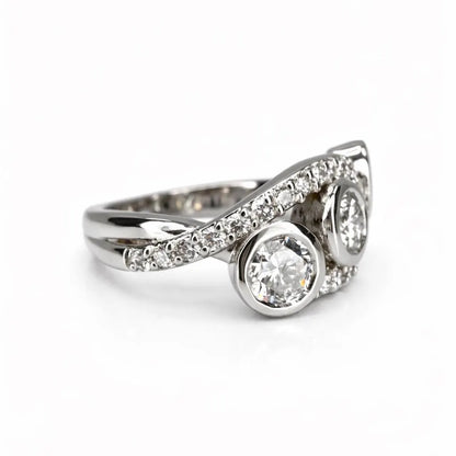 Three Stone Diamond Ring, Bezel Set Lab Grown Diamond Ring,  Modern Diamond Band #8924
