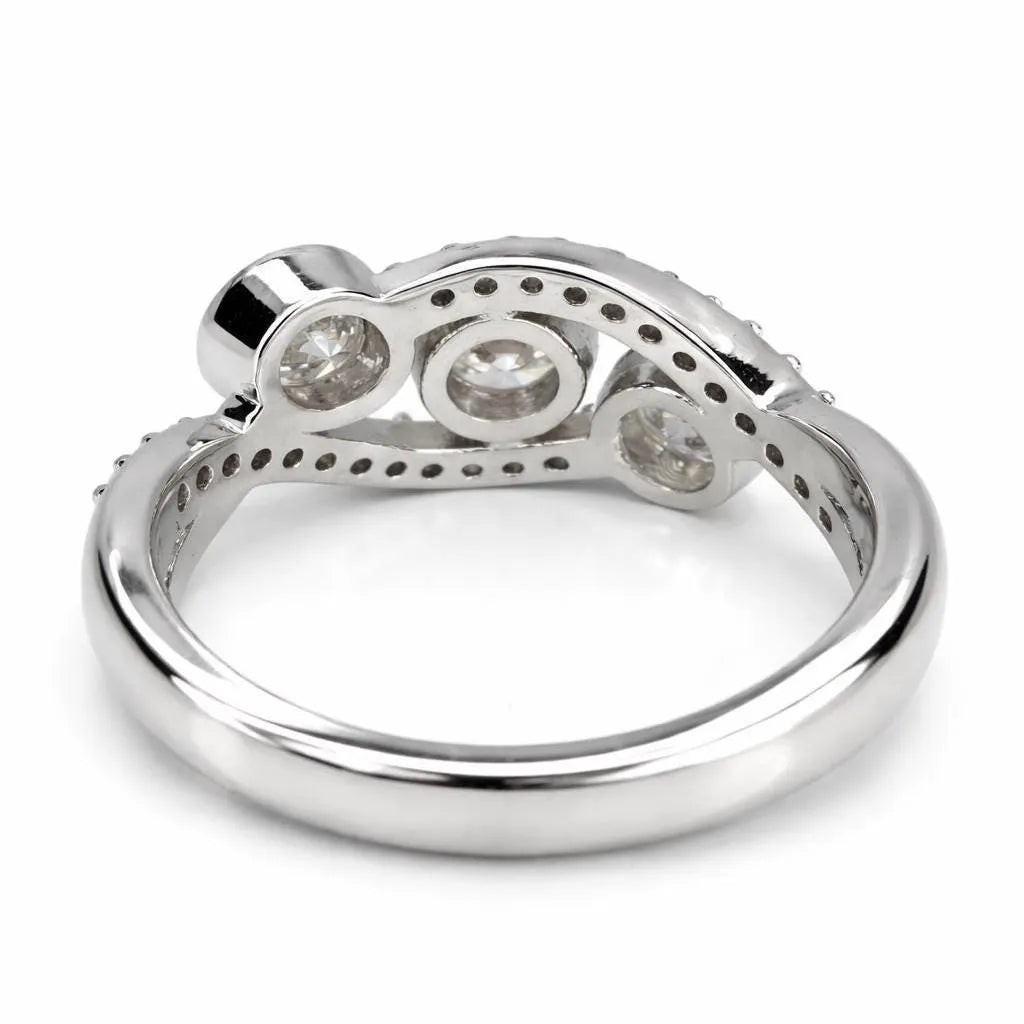 Three Stone Diamond Ring, Bezel Set Lab Grown Diamond Ring,  Modern Diamond Band #8924