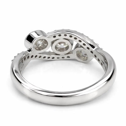 Three Stone Diamond Ring, Bezel Set Lab Grown Diamond Ring,  Modern Diamond Band #8924